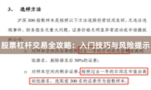 股票杠杆交易全攻略：入门技巧与风险提示